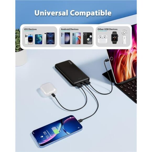 2 Pack 10000mAh Portable Charger USB C Fast Charging Power Bank for Phone - Picture 5 of 7